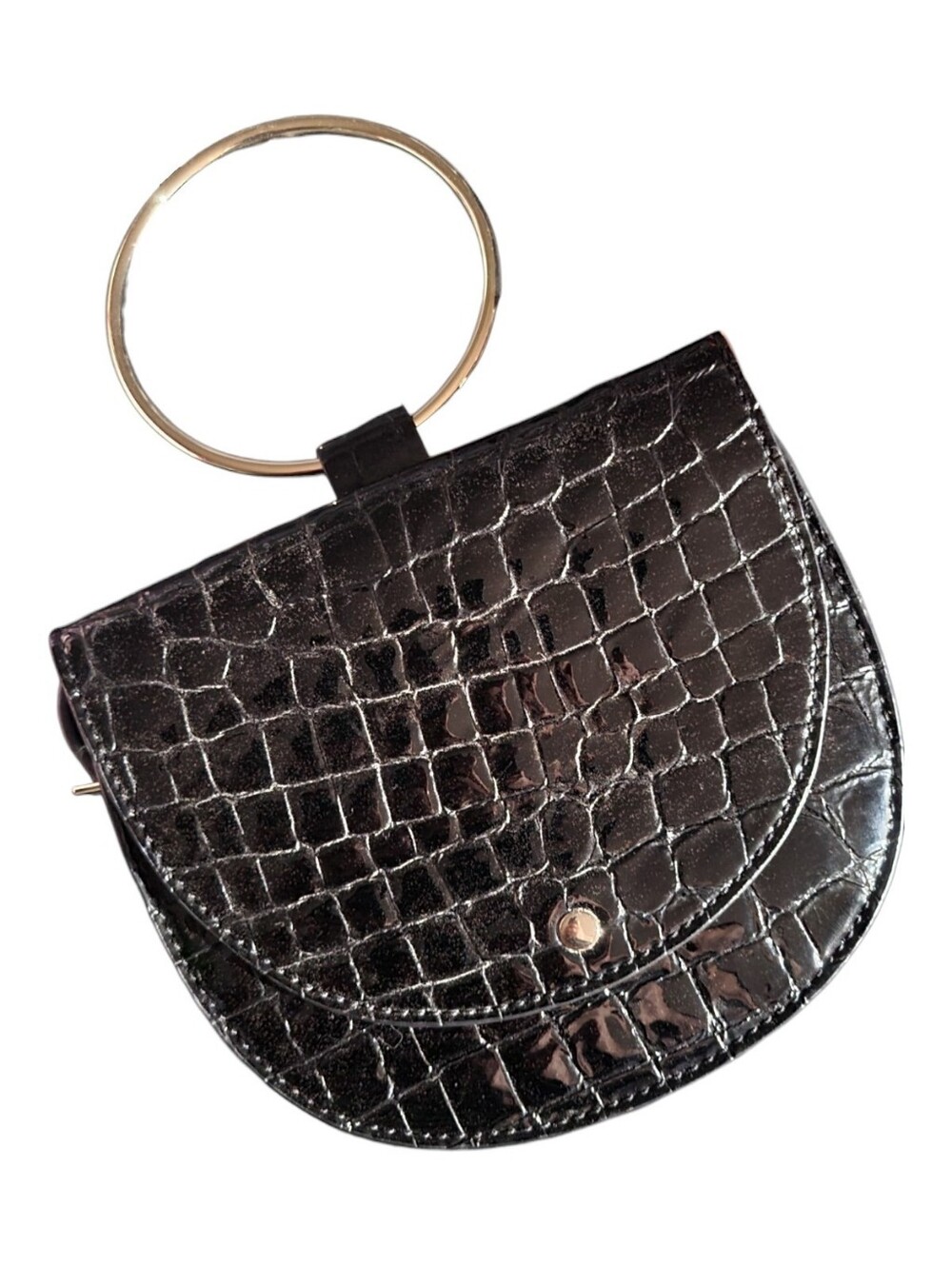 Theory Whitney Black Leather Crossbody Gold Hoop - Rare Crocodile Effect - Picture 3 of 12